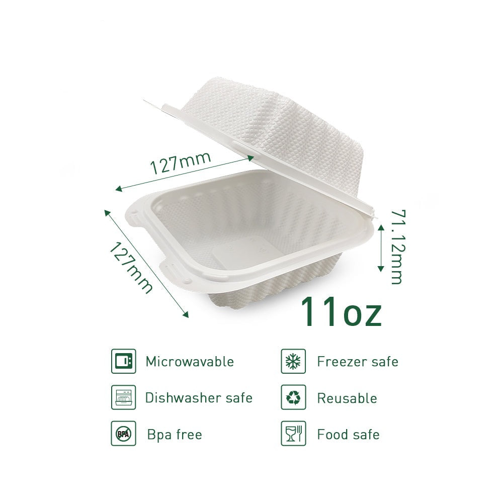 5" x 5" 1-Compartment White Mineral-Filled Hinged Plastic Microwaveable Take-Out Container - 250/Case