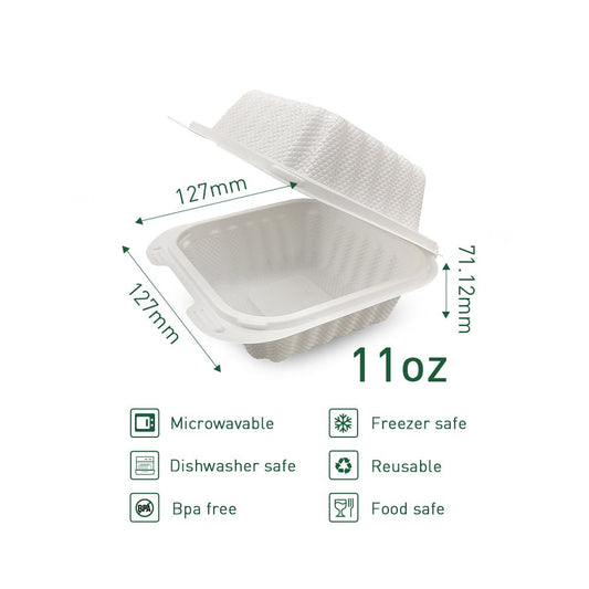 5" x 5" 1-Compartment White Mineral-Filled Hinged Plastic Microwaveable Take-Out Container - 250/Case