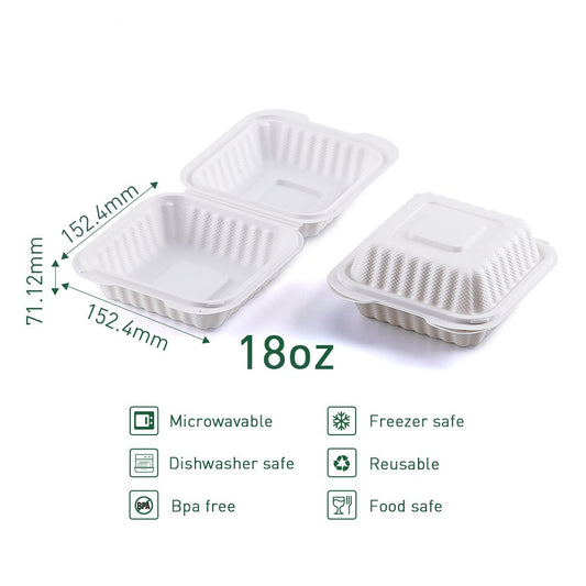 6" x 6" 1-Compartment White Mineral-Filled Hinged Plastic Microwaveable Take-Out Container - 250/Case