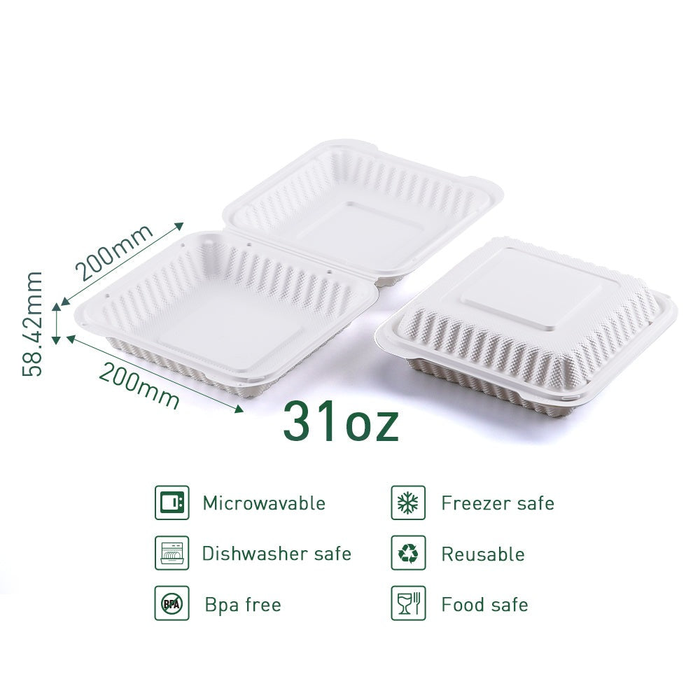 7" x 7" 1-Compartment White Mineral-Filled Hinged Plastic Microwaveable Take-Out Container - 150/Case