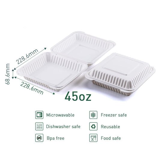 9" x 9" 1-Compartment White Mineral-Filled Hinged Plastic Microwaveable Take-Out Container - 150/Case