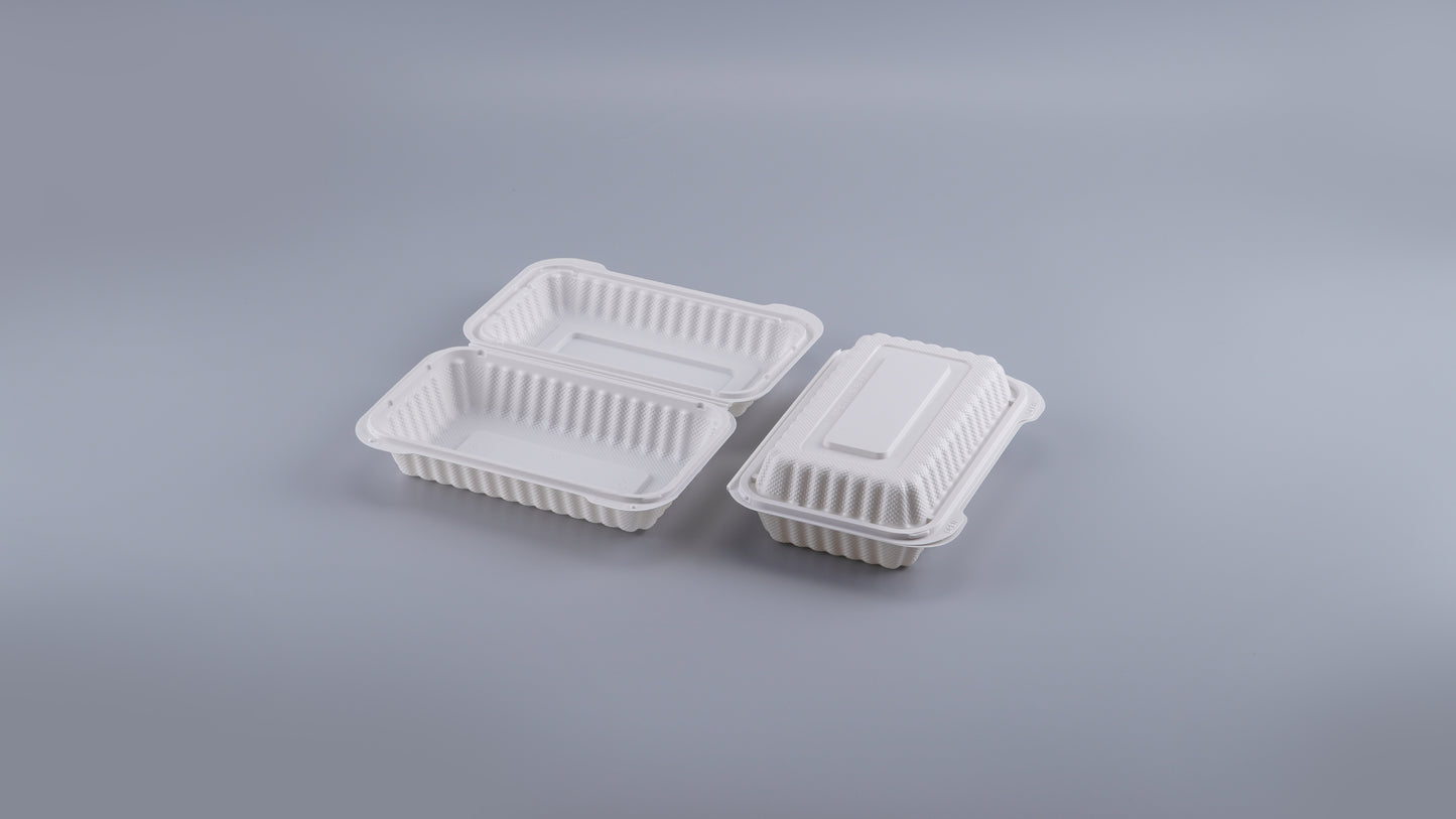 9" x 7" 1-Compartment White Mineral-Filled Hinged Plastic Microwaveable Take-Out Container - 150/Case