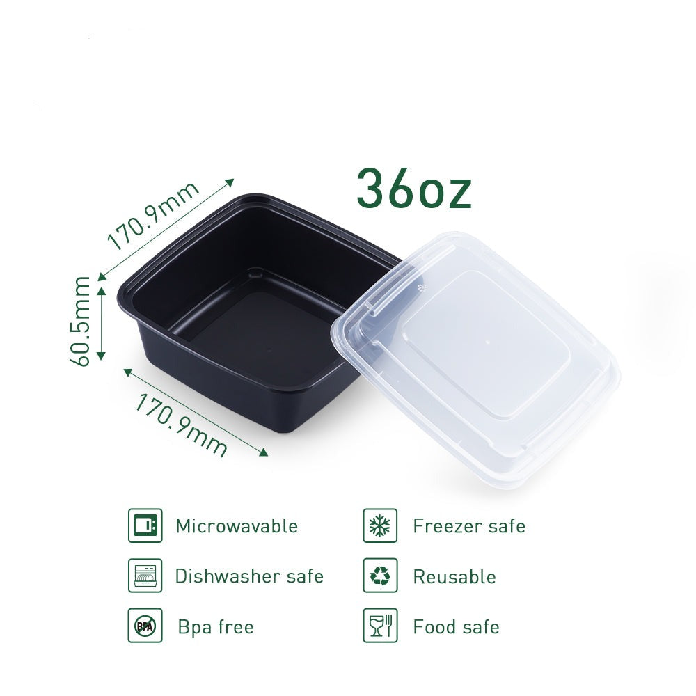 36 OZ Rectangular Microwavable Heavy Weight Container with Lid - 150/Case