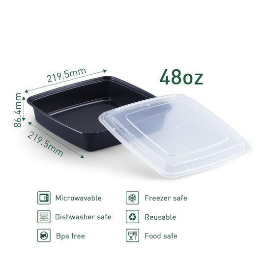 48 oz square Microwavable Heavy Weight Container with Lid - 100/Case
