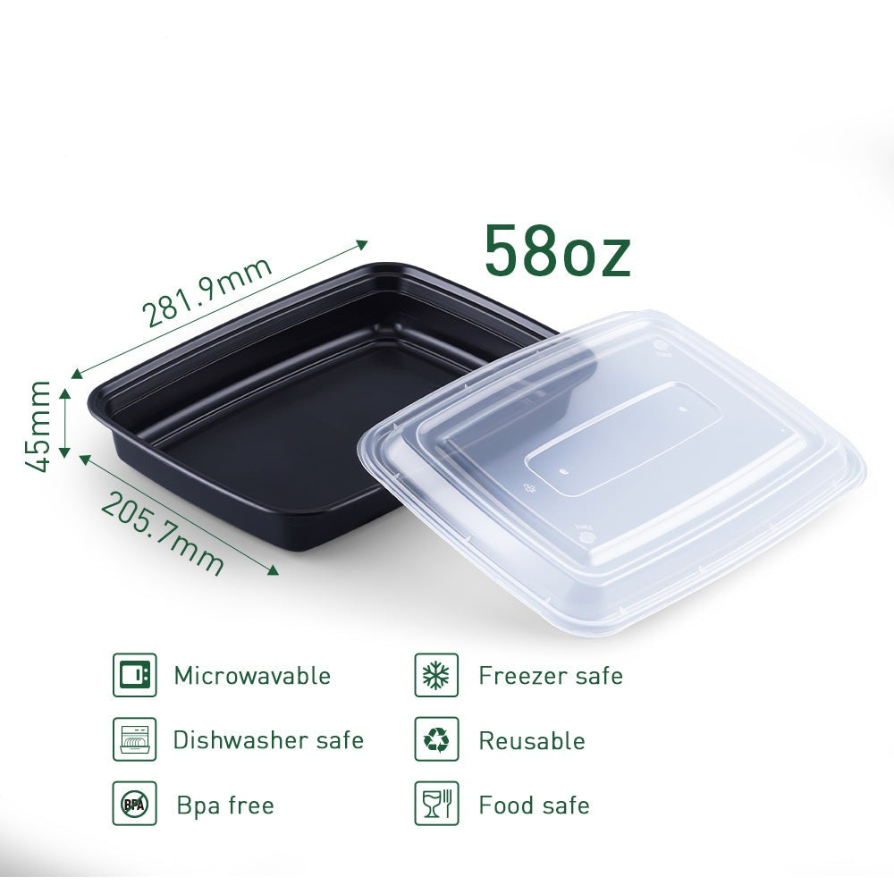 58 OZ Rectangular Microwavable Heavy Weight Container with Lid - 150/Case