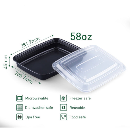 58 OZ Rectangular Microwavable Heavy Weight Container with Lid - 150/Case