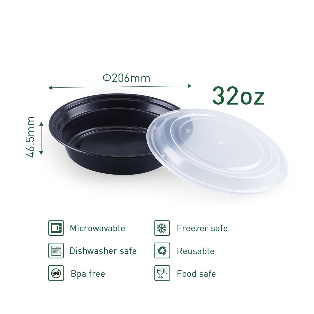 32 oz Round Microwavable Heavy Weight Container with Lid - 150/Case