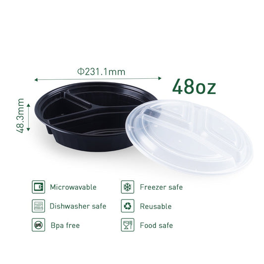 48 oz Round 3 Component Microwavable Heavy Weight Container with Lid - 150/Case