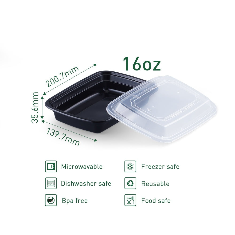 16oz Rectangular Microwavable Heavy Weight Container with Lid - 150/Case