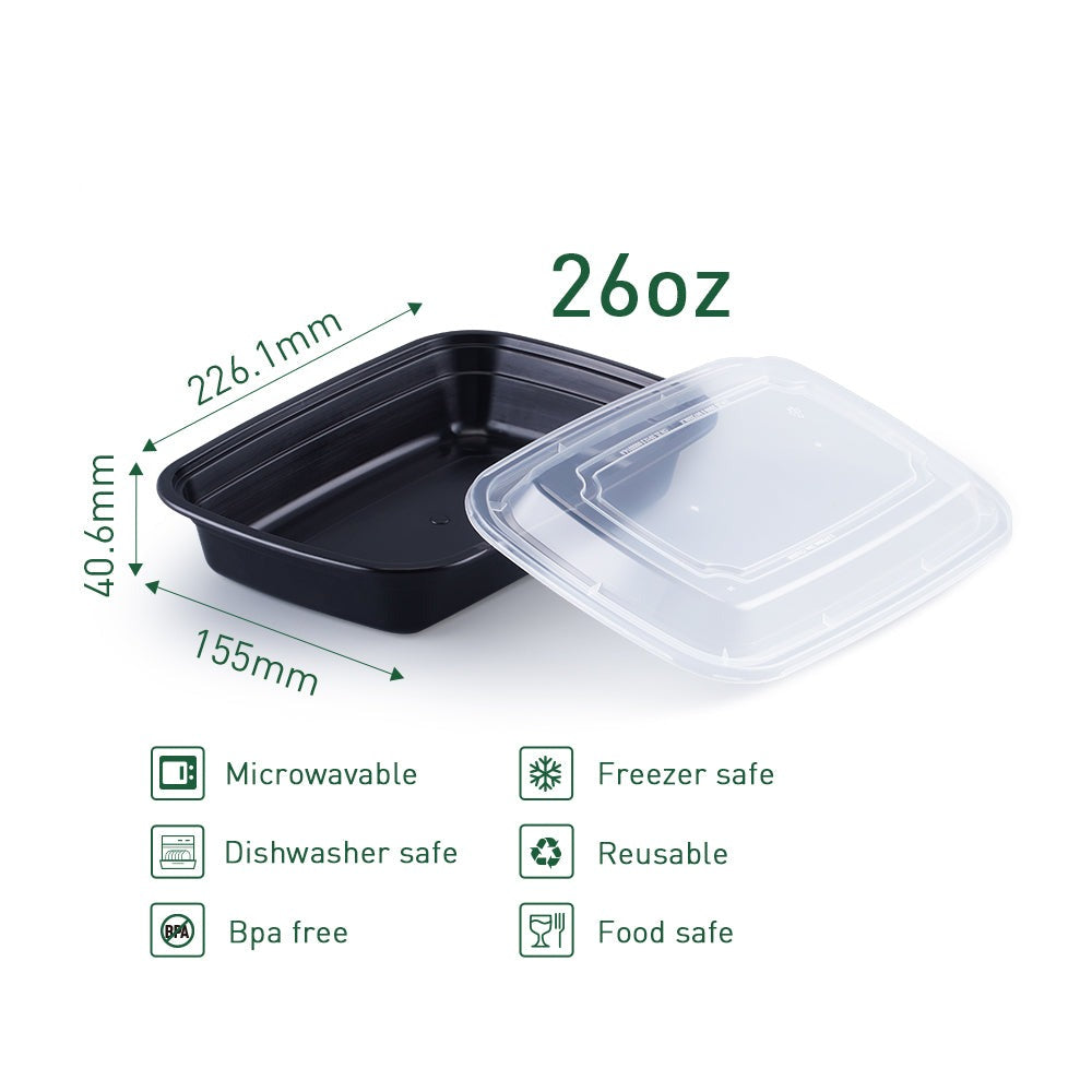 26 oz Rectangular Microwavable Heavy Weight Container with Lid - 150/Case
