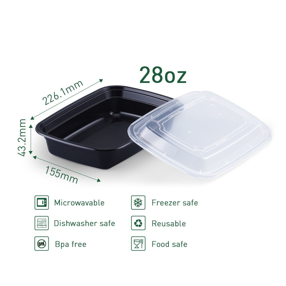 28 oz Rectangular Microwavable Heavy Weight Container with Lid - 150/Case