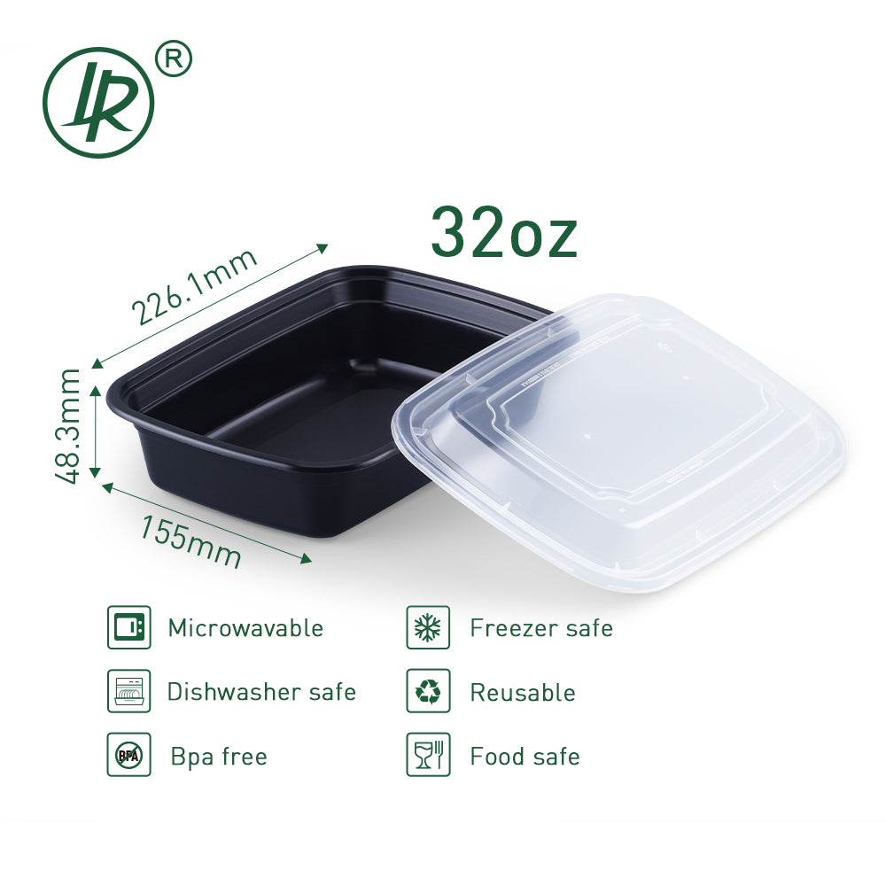 32 OZ Rectangular Microwavable Heavy Weight Container with Lid - 150/Case