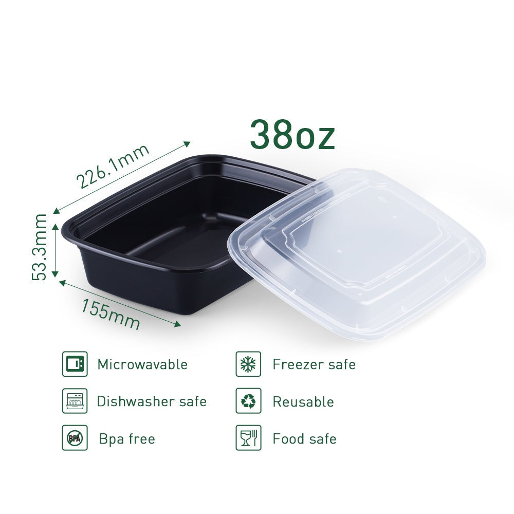 38 OZ Rectangular Microwavable Heavy Weight Container with Lid - 150/Case