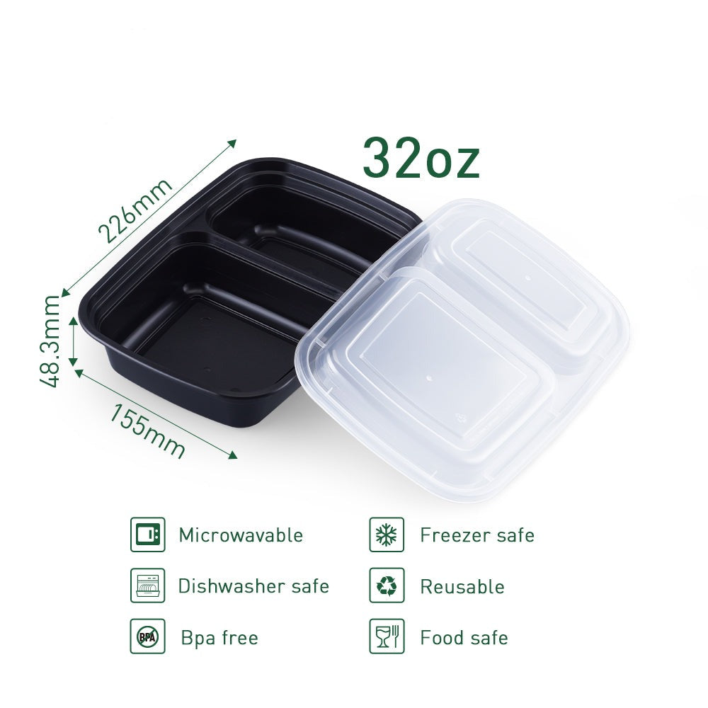 32 oz Rectangular 2 Component Microwavable Heavy Weight Container with Lid - 150/Case