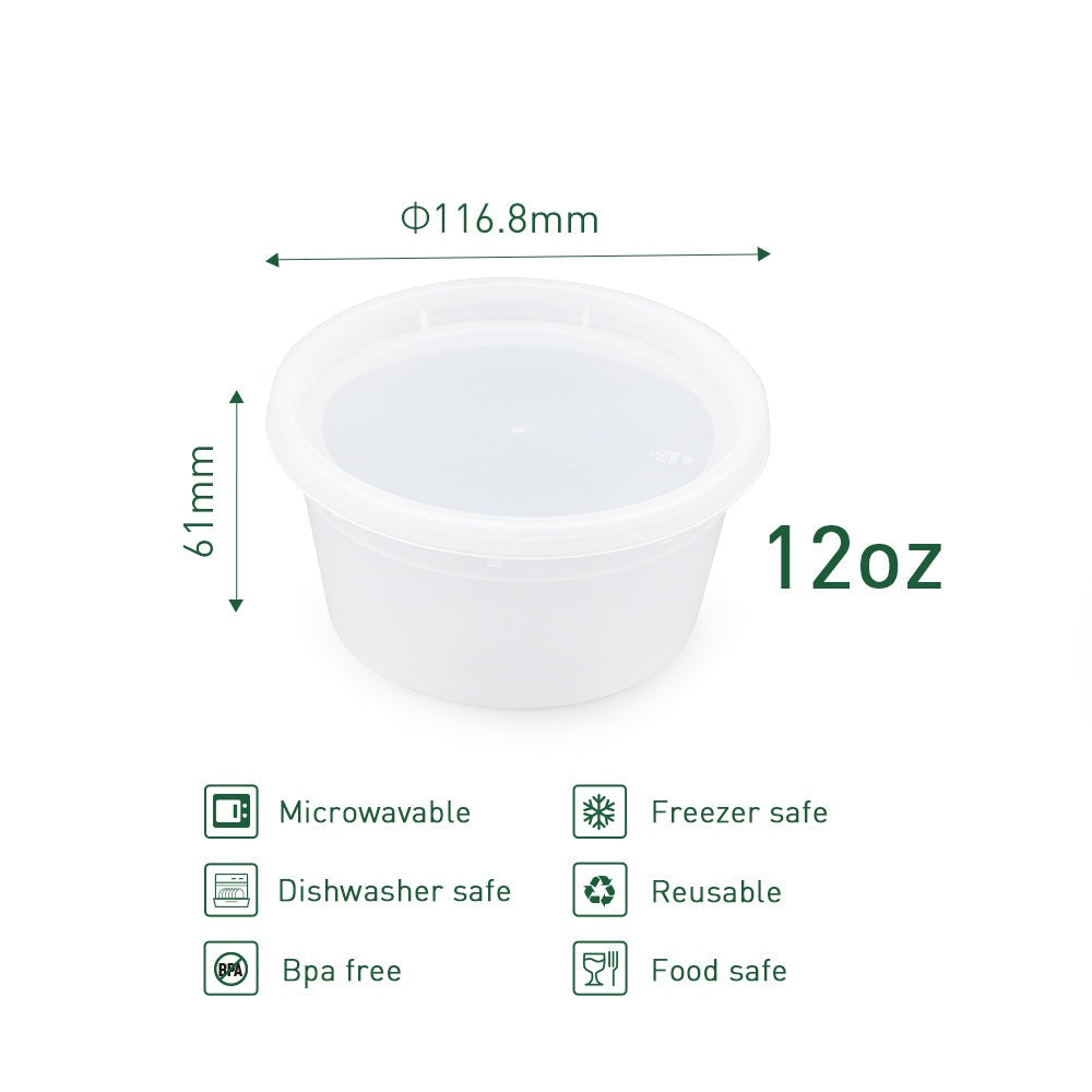 12 oz. Soup Cup /Microwavable Translucent Plastic Deli Container and Lid Combo Pack