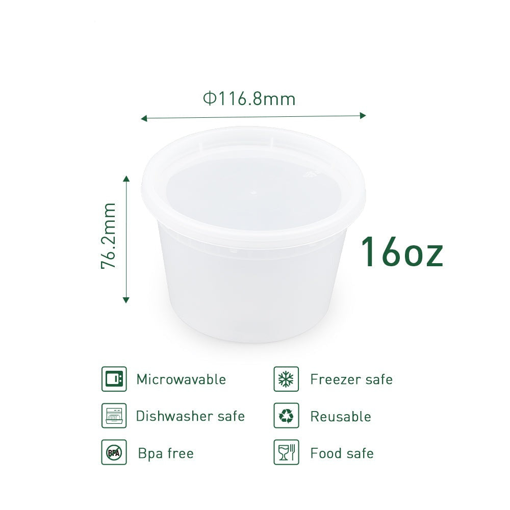 16 oz Soup Cup Microwavable Translucent Plastic Deli Container and Lid Combo Pack - 240/Case