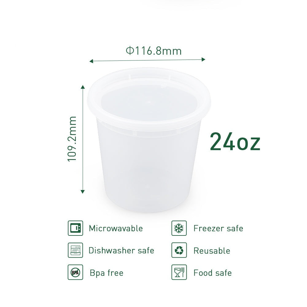 24 oz. Soup Cup /Microwavable Translucent Plastic Deli Container and Lid Combo Pack - 240/Case