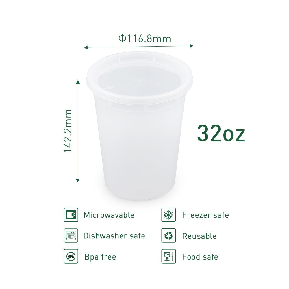 32 oz. Soup Cup /Microwavable Translucent Plastic Deli Container and Lid Combo Pack - 240/Case