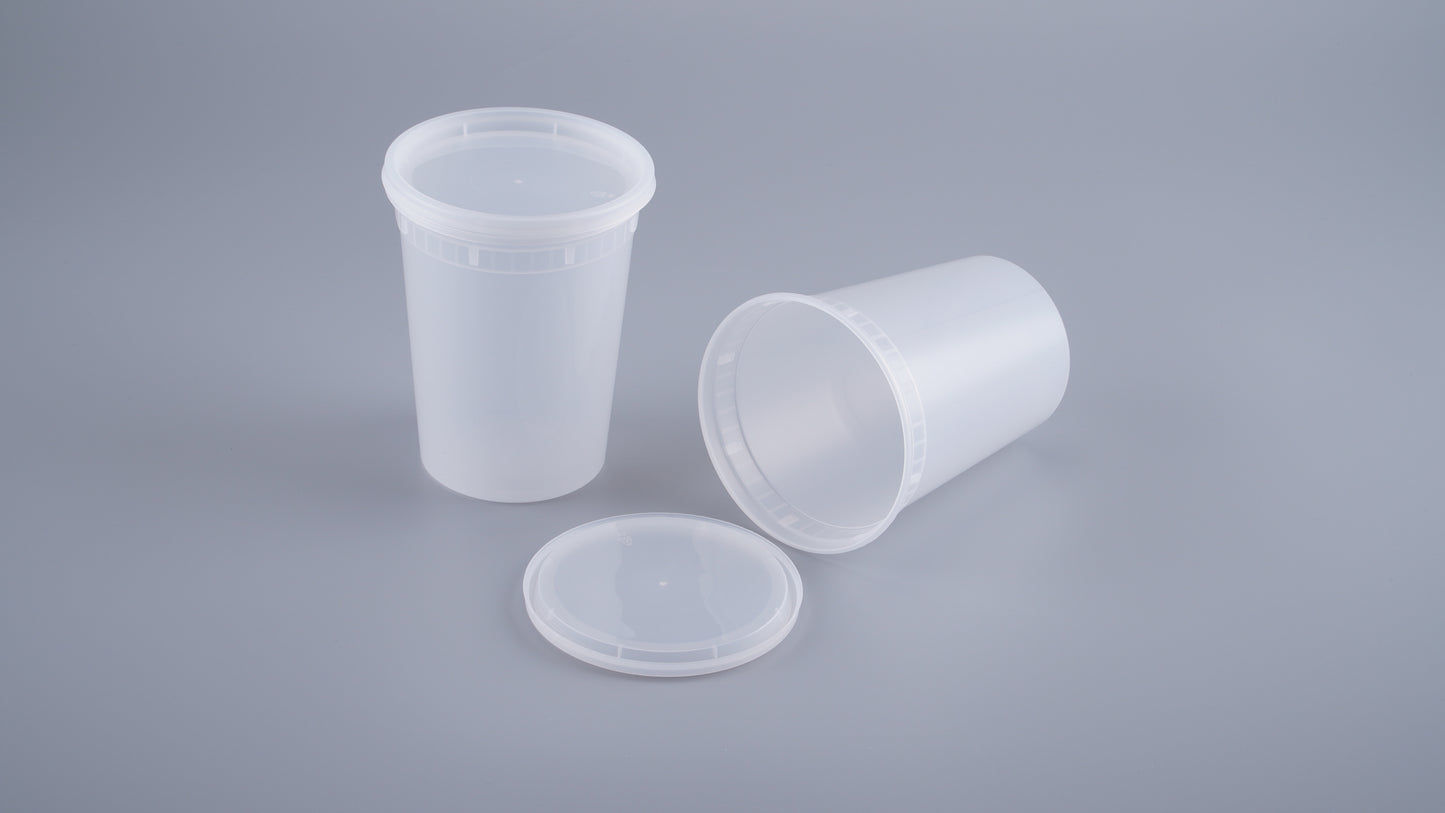 32 oz. Soup Cup /Microwavable Translucent Plastic Deli Container and Lid Combo Pack - 240/Case