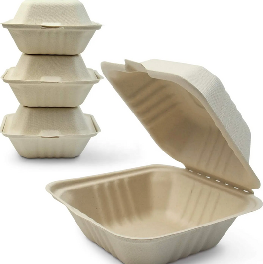 Xpack Eco-Friendly Compostable Clamshell Takeout Containers,Sugarcane Fibers (6x6x1 Pack of 500)– Durable, Biodegradable