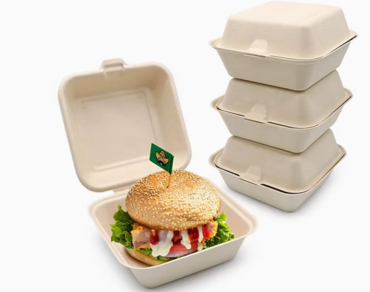 Xpack Eco-Friendly Compostable Clamshell Takeout Containers,Sugarcane Fibers (6x6x1 Pack of 500)– Durable, Biodegradable