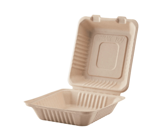 Xpack Eco-Friendly Compostable Clamshell Takeout Containers,Sugarcane Fibers (8x8x1 Pack of 200)– Durable, Biodegradable