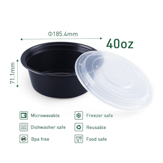 40 oz Round Microwavable Heavy Weight Container with Lid - 150/Case