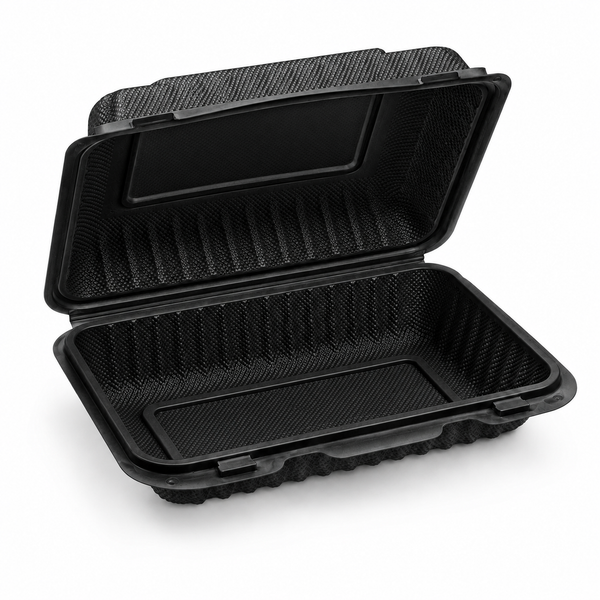 Black PP Hinged Container β 6 Compartments, Heavy Duty