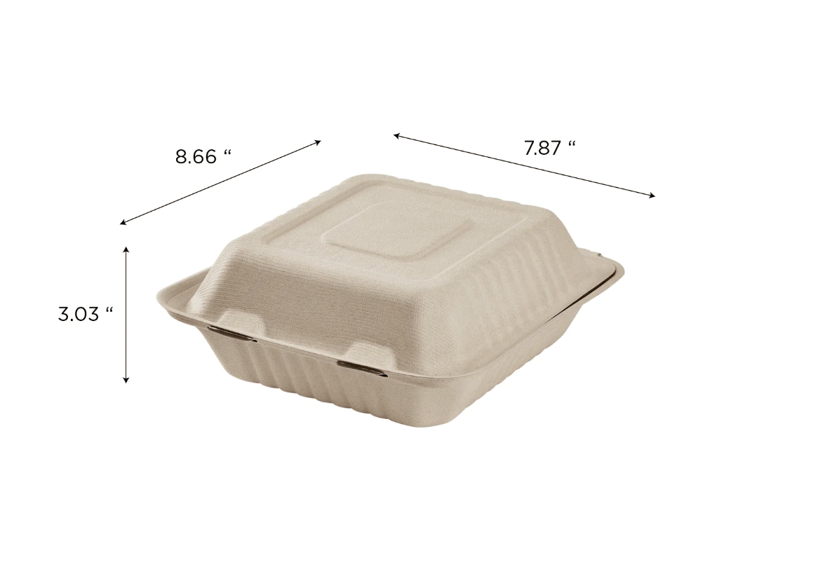 Xpack Eco-Friendly Compostable Clamshell Takeout Containers,Sugarcane Fibers (8x8x3 Pack of 200)– Durable, Biodegradable