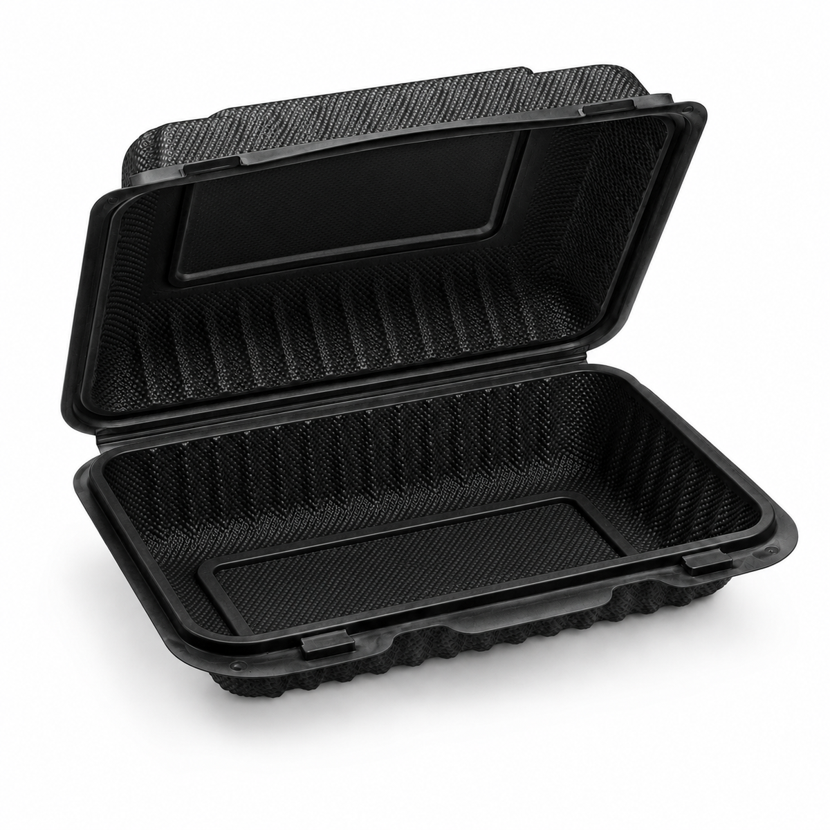 Black PP Hinged Container — 6 Compartments, Heavy Duty — representative product photo
