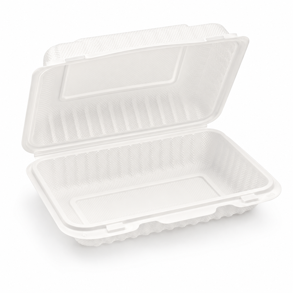 White PP Hinged Container — 6 Compartments, Heavy Duty