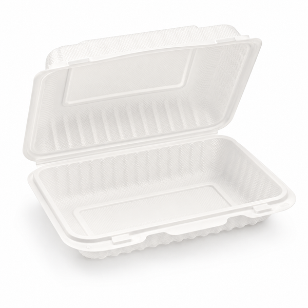 White PP Hinged Container — 6 Compartments, Heavy Duty